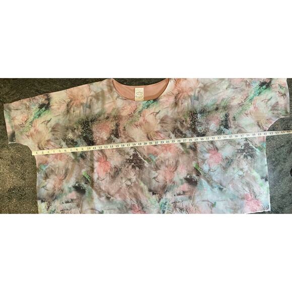 FLEUR DE LIS sz S dusty rose pink pale green semi sheer layered blouse top shirt - Picture 8 of 10